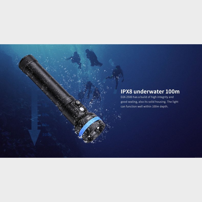 Dykkerlygte - D26 Long - 2500 Lumen