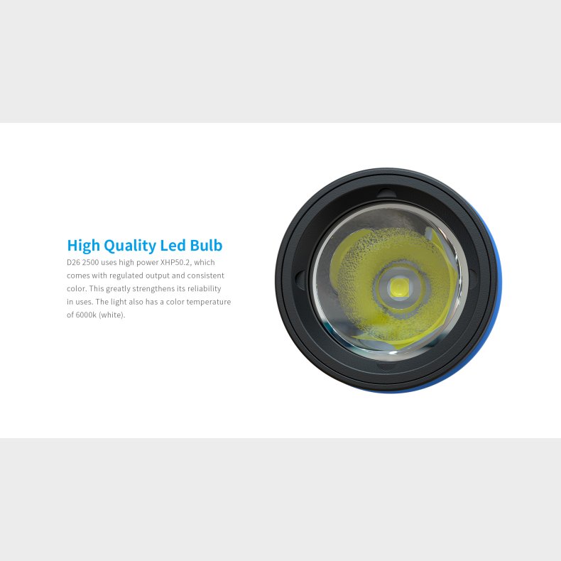 Dykkerlygte - D26 Long - 2500 Lumen